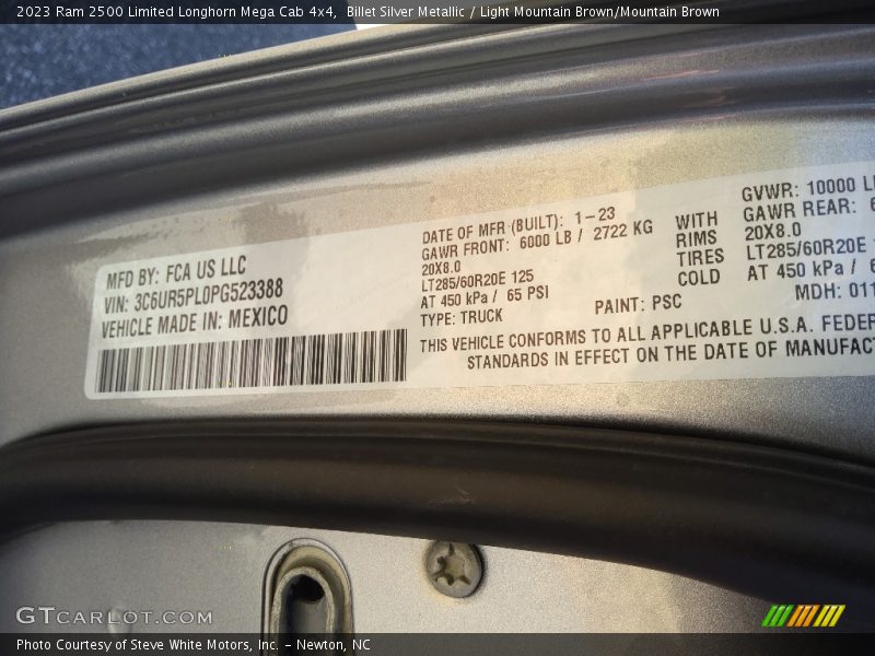 2023 2500 Limited Longhorn Mega Cab 4x4 Billet Silver Metallic Color Code PSC