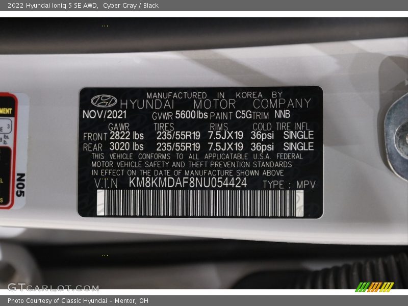 Cyber Gray / Black 2022 Hyundai Ioniq 5 SE AWD