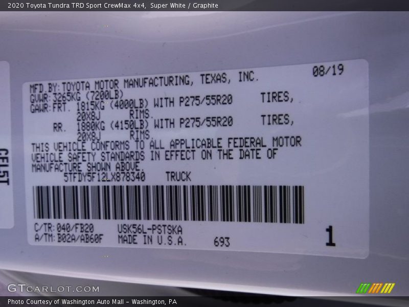 Super White / Graphite 2020 Toyota Tundra TRD Sport CrewMax 4x4