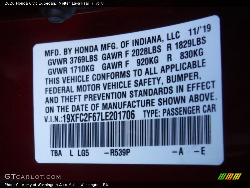 Molten Lava Pearl / Ivory 2020 Honda Civic LX Sedan