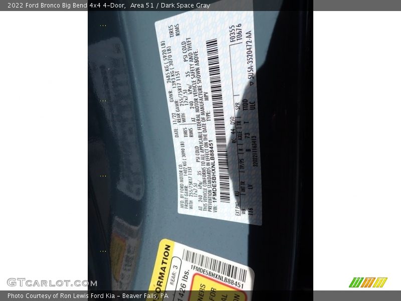 Area 51 / Dark Space Gray 2022 Ford Bronco Big Bend 4x4 4-Door