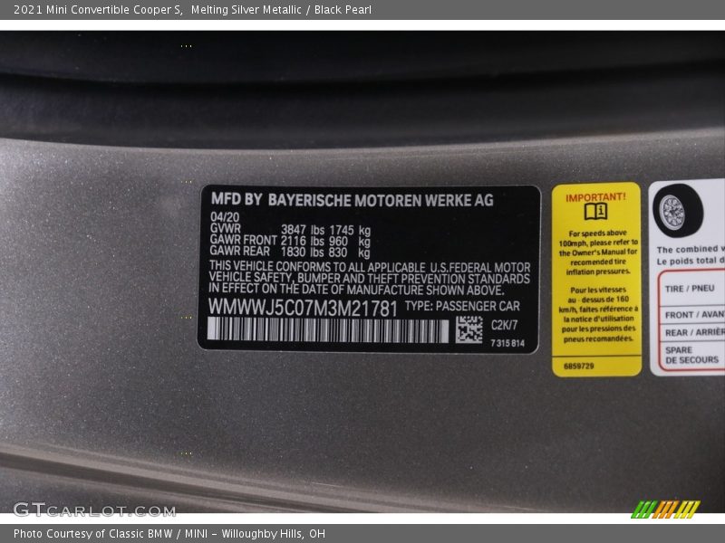 2021 Convertible Cooper S Melting Silver Metallic Color Code C2K