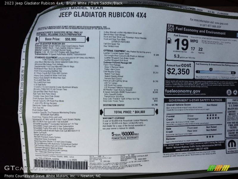Bright White / Dark Saddle/Black 2023 Jeep Gladiator Rubicon 4x4