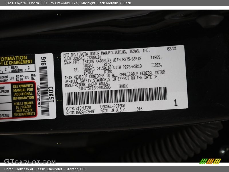 2021 Tundra TRD Pro CrewMax 4x4 Midnight Black Metallic Color Code 218