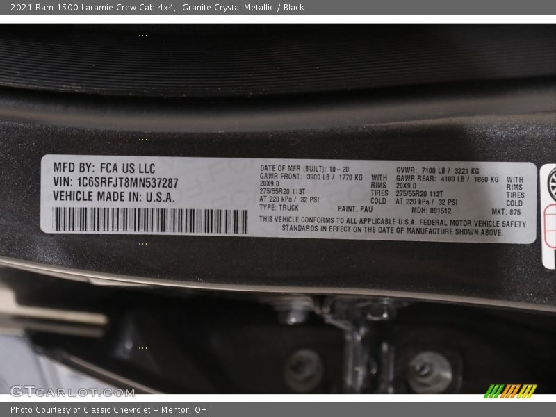 Granite Crystal Metallic / Black 2021 Ram 1500 Laramie Crew Cab 4x4