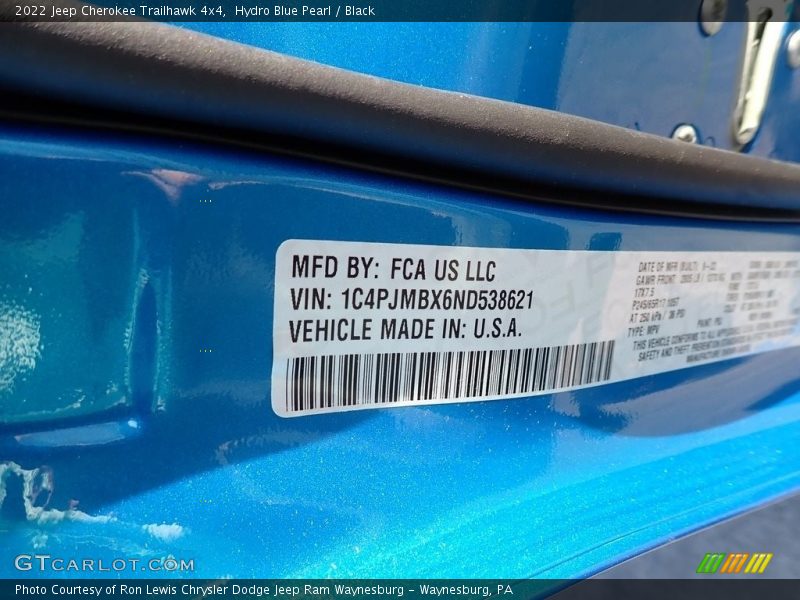 Hydro Blue Pearl / Black 2022 Jeep Cherokee Trailhawk 4x4