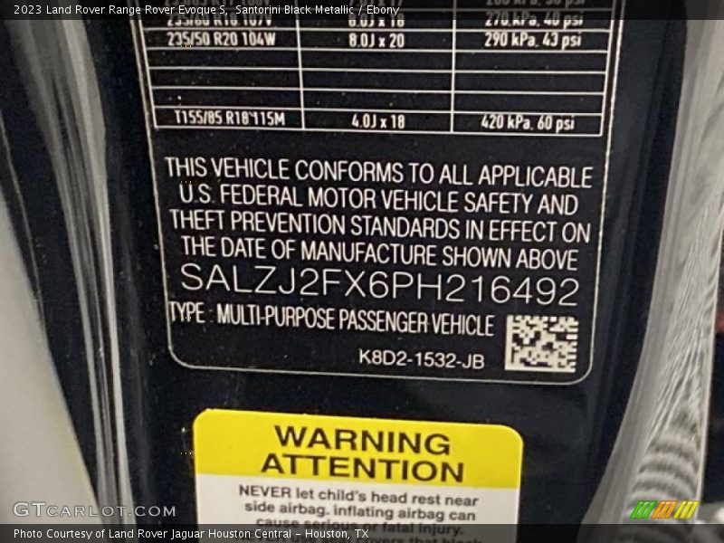 Santorini Black Metallic / Ebony 2023 Land Rover Range Rover Evoque S