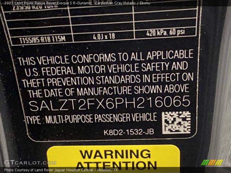 Carpathian Gray Metallic / Ebony 2023 Land Rover Range Rover Evoque S R-Dynamic