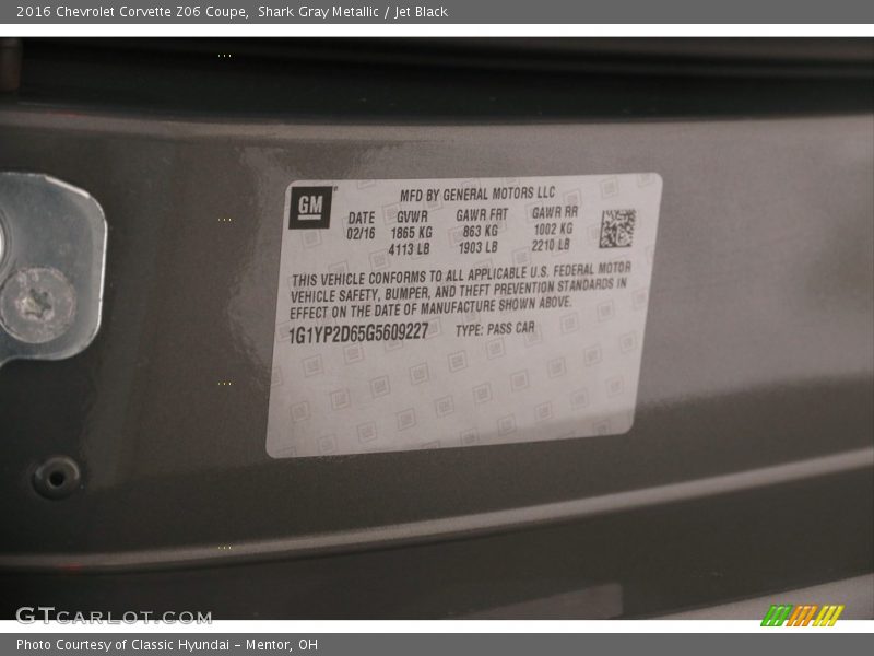 Shark Gray Metallic / Jet Black 2016 Chevrolet Corvette Z06 Coupe