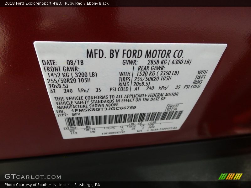 Ruby Red / Ebony Black 2018 Ford Explorer Sport 4WD