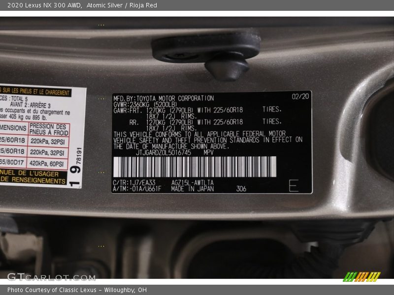 Atomic Silver / Rioja Red 2020 Lexus NX 300 AWD