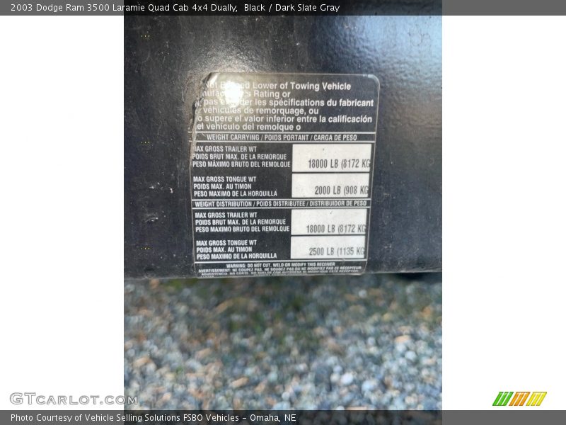 Black / Dark Slate Gray 2003 Dodge Ram 3500 Laramie Quad Cab 4x4 Dually