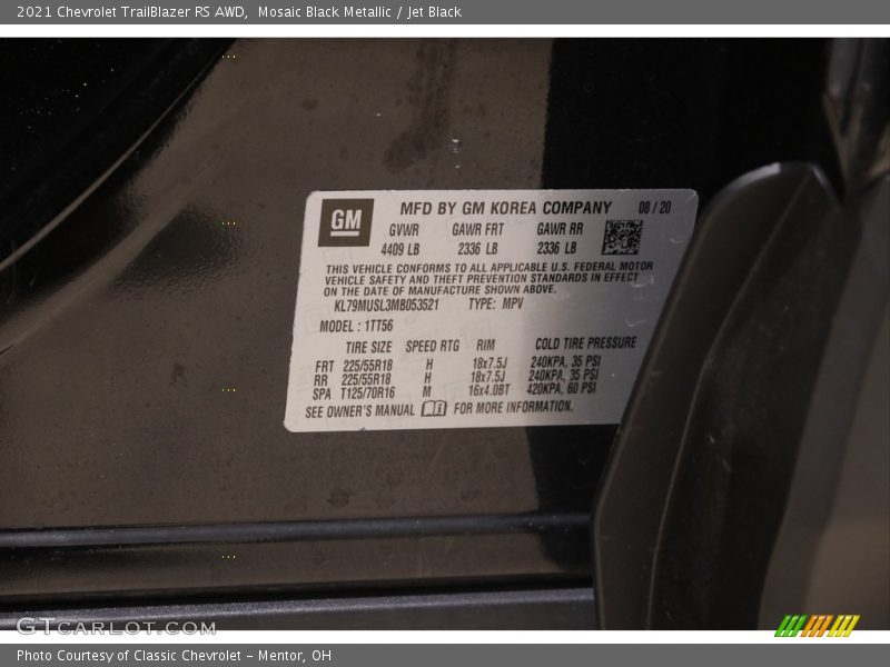 Mosaic Black Metallic / Jet Black 2021 Chevrolet TrailBlazer RS AWD