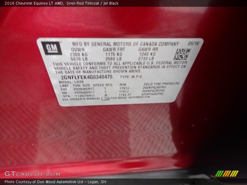 Siren Red Tintcoat / Jet Black 2016 Chevrolet Equinox LT AWD