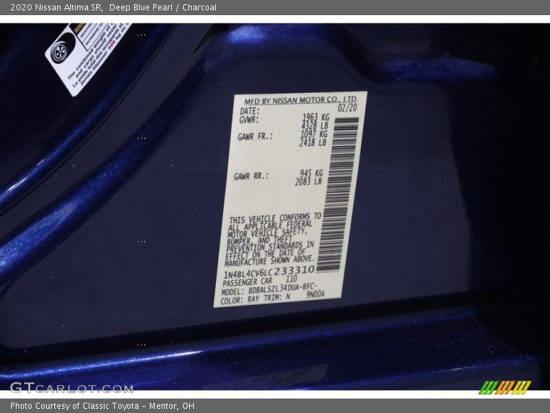 2020 Altima SR Deep Blue Pearl Color Code RAY