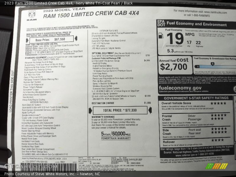  2023 1500 Limited Crew Cab 4x4 Window Sticker