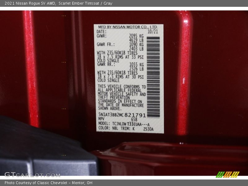 Scarlet Ember Tintcoat / Gray 2021 Nissan Rogue SV AWD