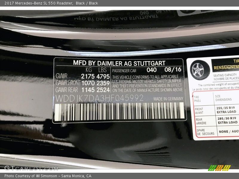 Black / Black 2017 Mercedes-Benz SL 550 Roadster