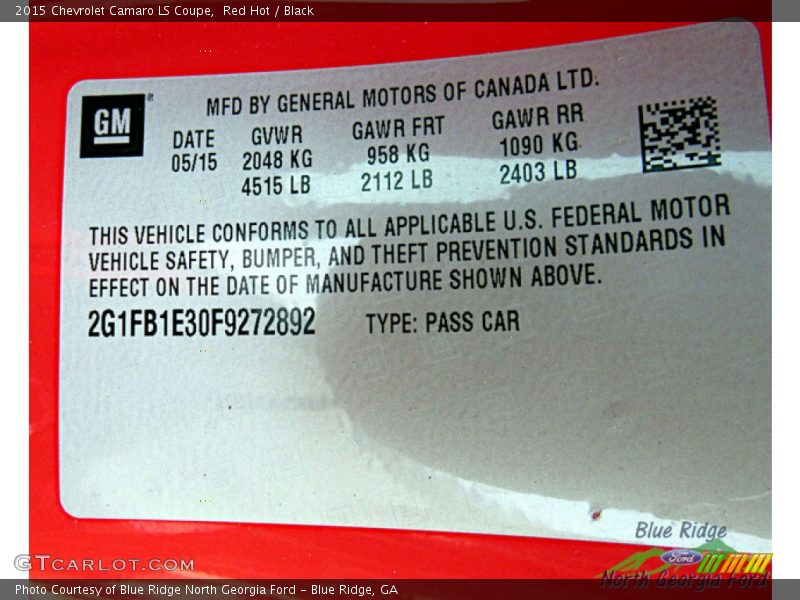 Red Hot / Black 2015 Chevrolet Camaro LS Coupe