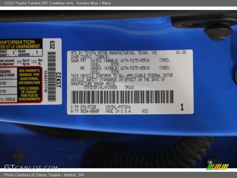 Voodoo Blue / Black 2020 Toyota Tundra SR5 CrewMax 4x4