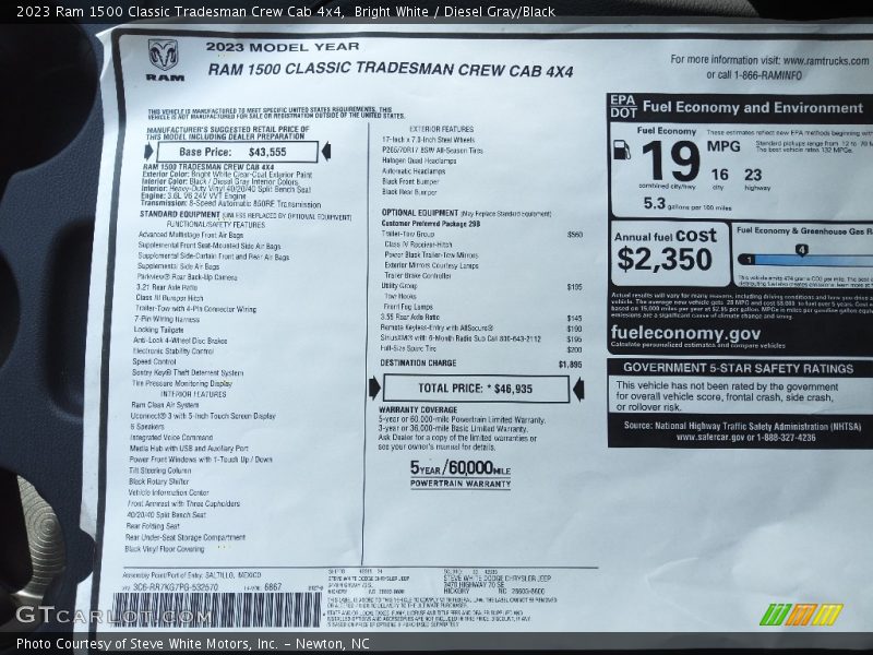 Bright White / Diesel Gray/Black 2023 Ram 1500 Classic Tradesman Crew Cab 4x4