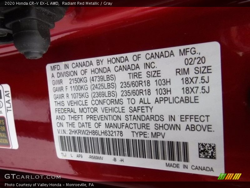 Radiant Red Metallic / Gray 2020 Honda CR-V EX-L AWD