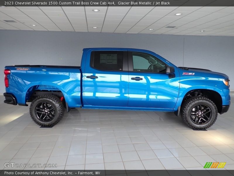 Glacier Blue Metallic / Jet Black 2023 Chevrolet Silverado 1500 Custom Trail Boss Crew Cab 4x4