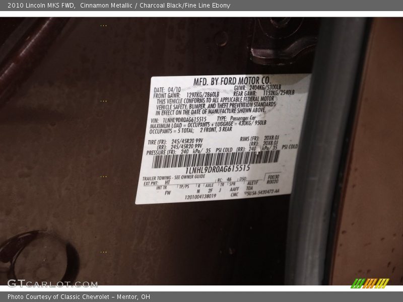 2010 MKS FWD Cinnamon Metallic Color Code HT