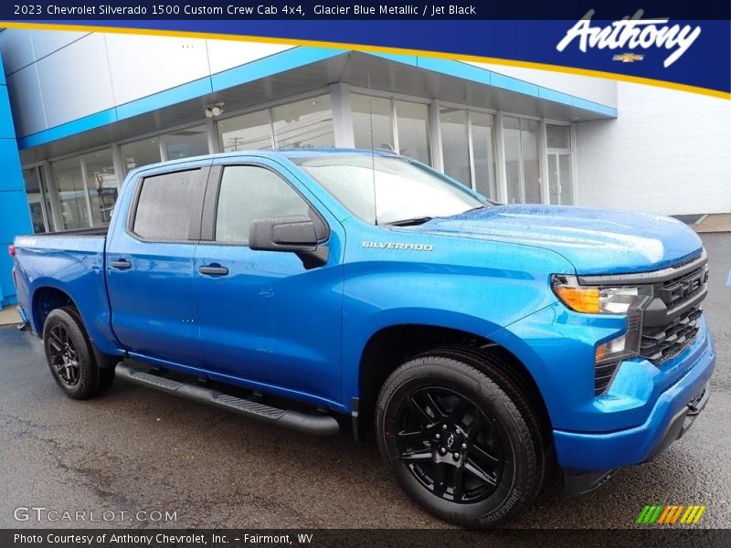 Glacier Blue Metallic / Jet Black 2023 Chevrolet Silverado 1500 Custom Crew Cab 4x4