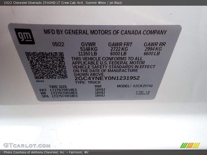 Summit White / Jet Black 2022 Chevrolet Silverado 2500HD LT Crew Cab 4x4
