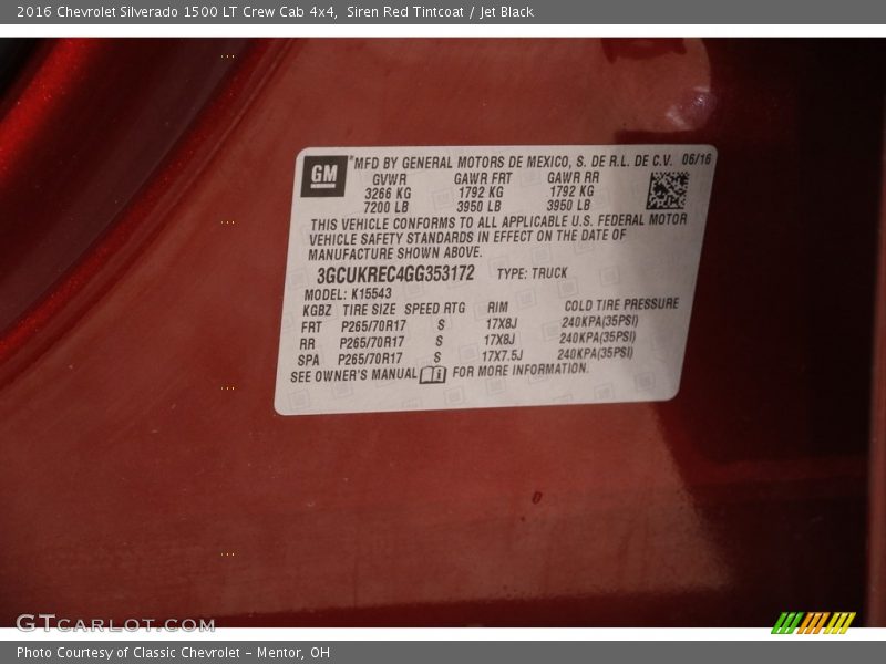Siren Red Tintcoat / Jet Black 2016 Chevrolet Silverado 1500 LT Crew Cab 4x4