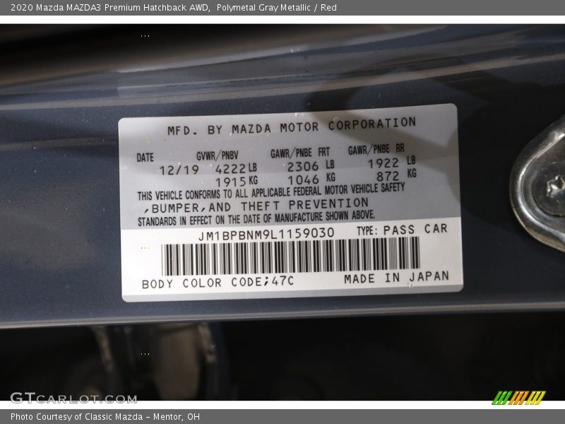 Polymetal Gray Metallic / Red 2020 Mazda MAZDA3 Premium Hatchback AWD