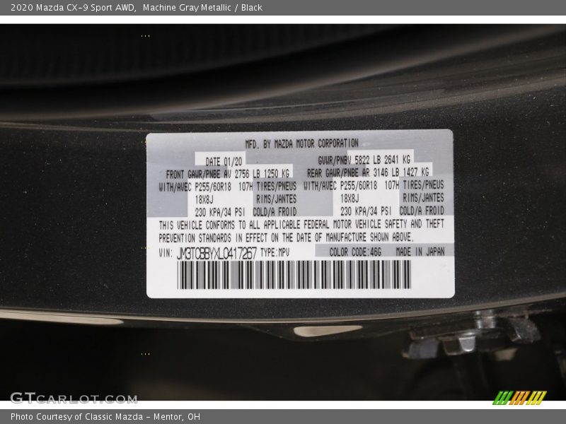 Machine Gray Metallic / Black 2020 Mazda CX-9 Sport AWD