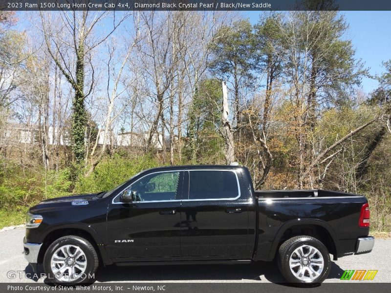 Diamond Black Crystal Pearl / Black/New Saddle 2023 Ram 1500 Long Horn Crew Cab 4x4