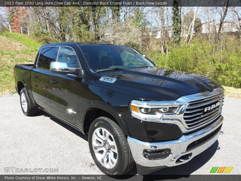 Diamond Black Crystal Pearl / Black/New Saddle 2023 Ram 1500 Long Horn Crew Cab 4x4