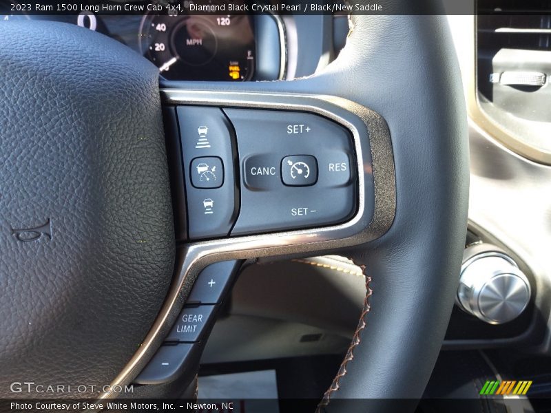 Diamond Black Crystal Pearl / Black/New Saddle 2023 Ram 1500 Long Horn Crew Cab 4x4