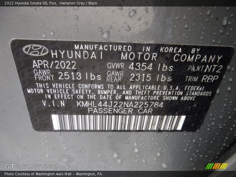 Hampton Gray / Black 2022 Hyundai Sonata SEL Plus