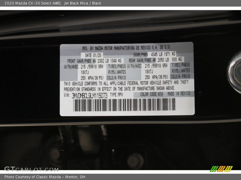 Jet Black Mica / Black 2020 Mazda CX-30 Select AWD