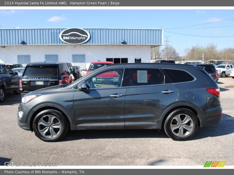 Hampton Green Pearl / Beige 2014 Hyundai Santa Fe Limited AWD