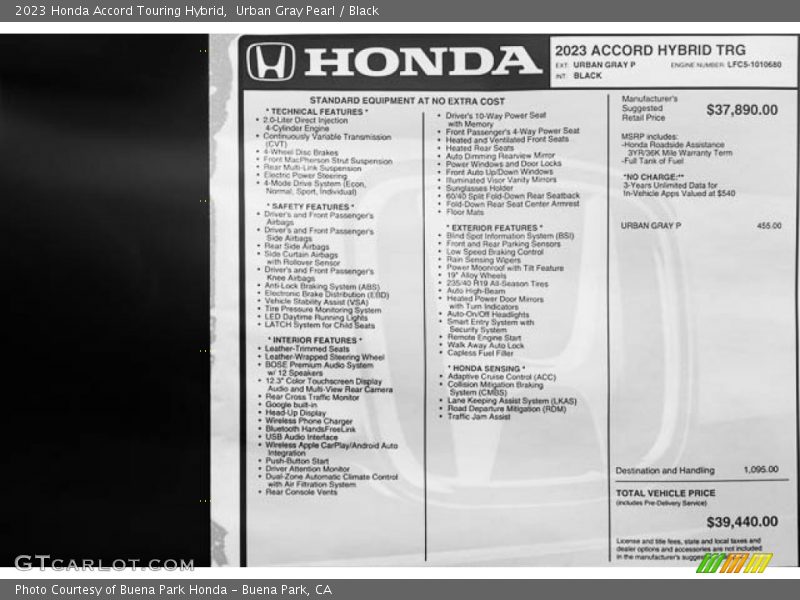 Urban Gray Pearl / Black 2023 Honda Accord Touring Hybrid