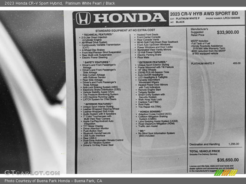 Platinum White Pearl / Black 2023 Honda CR-V Sport Hybrid