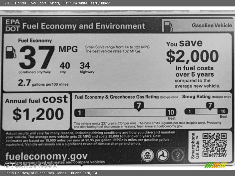 Platinum White Pearl / Black 2023 Honda CR-V Sport Hybrid