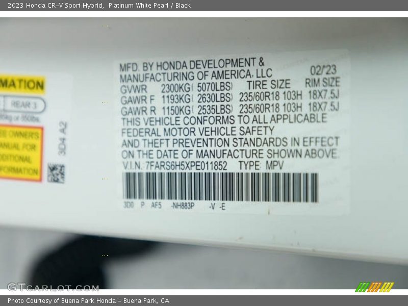 2023 CR-V Sport Hybrid Platinum White Pearl Color Code NH883P