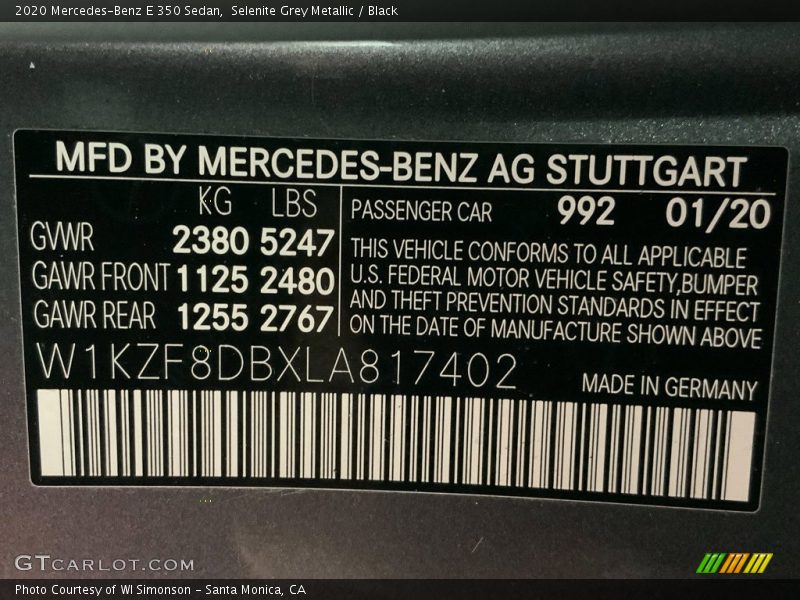 Selenite Grey Metallic / Black 2020 Mercedes-Benz E 350 Sedan