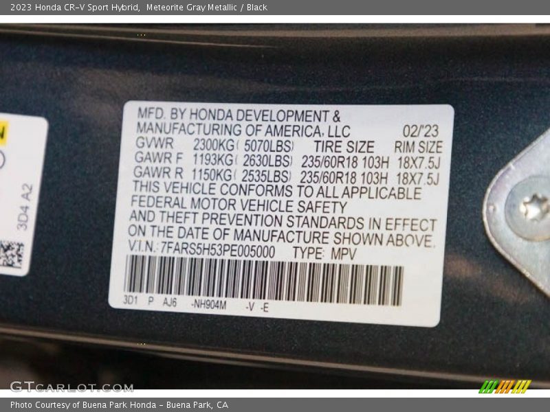 2023 CR-V Sport Hybrid Meteorite Gray Metallic Color Code NH904M