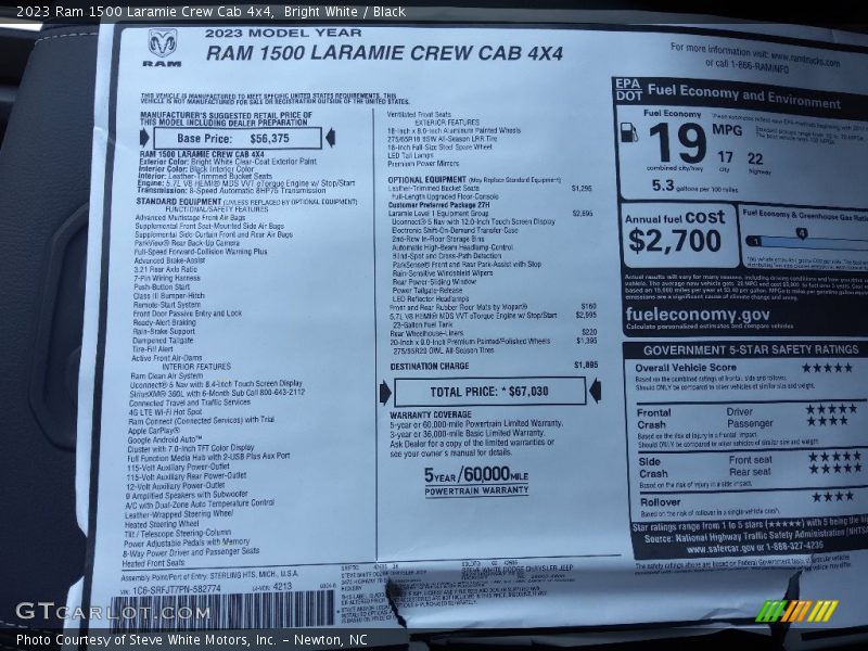 Bright White / Black 2023 Ram 1500 Laramie Crew Cab 4x4