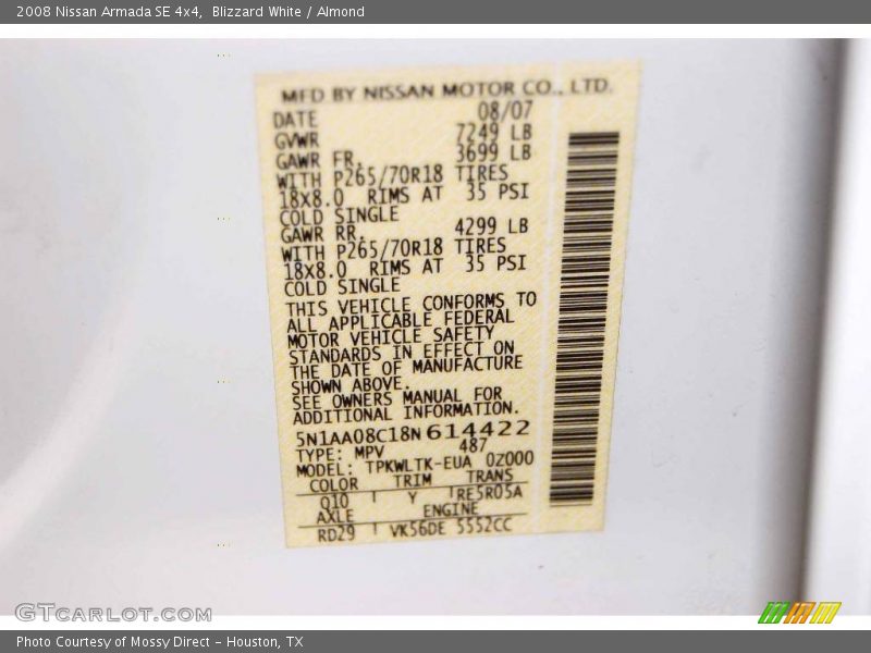 Blizzard White / Almond 2008 Nissan Armada SE 4x4