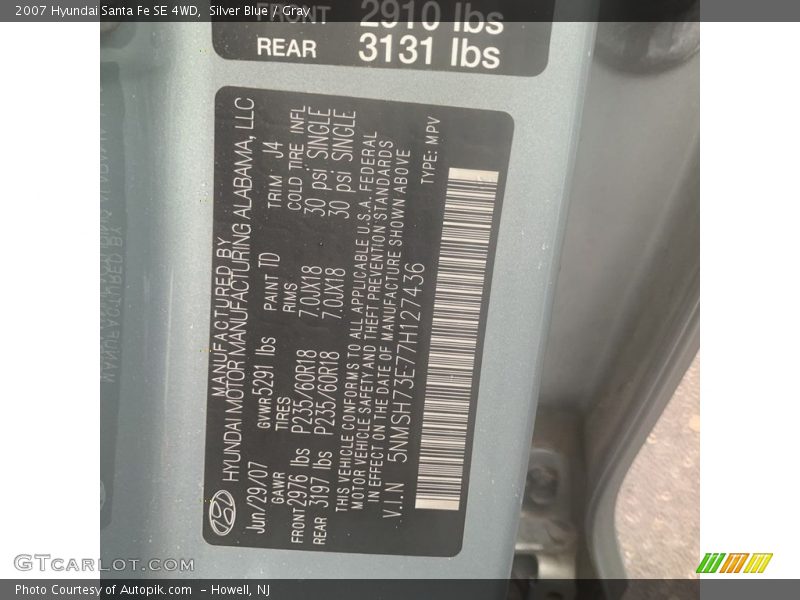 Silver Blue / Gray 2007 Hyundai Santa Fe SE 4WD