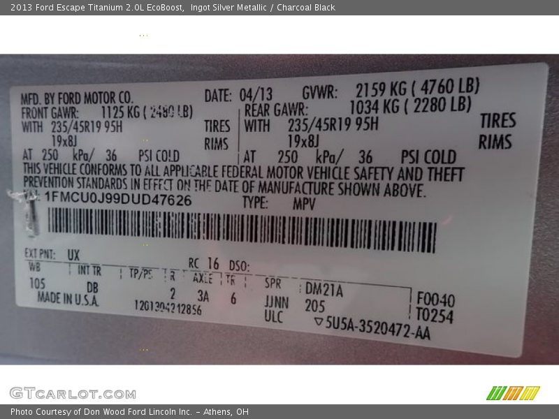 Ingot Silver Metallic / Charcoal Black 2013 Ford Escape Titanium 2.0L EcoBoost