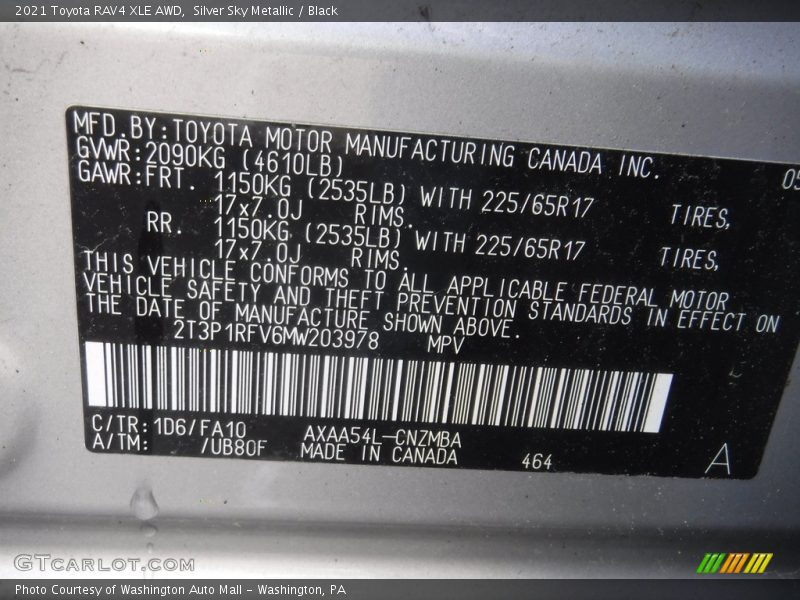 Silver Sky Metallic / Black 2021 Toyota RAV4 XLE AWD